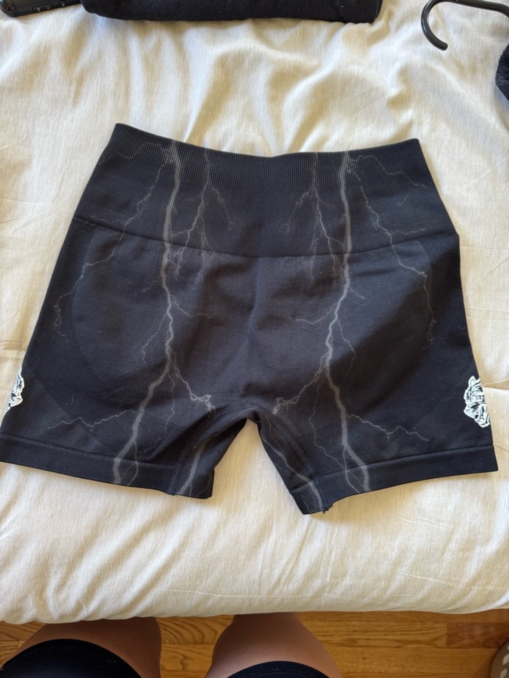 Darc Sport Black Lightning-Print High-Rise Athletic Shorts